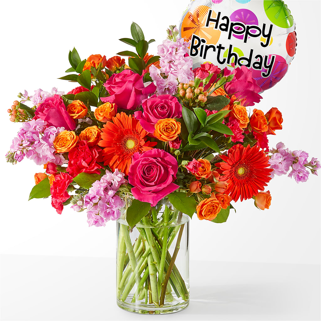 Fiesta Bouquet with Birthday Balloon – SATELLITE FLORIST & GARDEN CENTRE, Hamilton ON